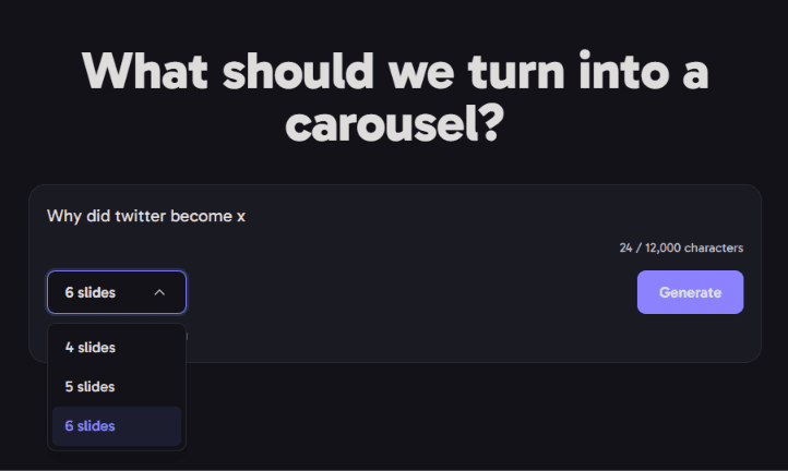 Carouslide content creation screen